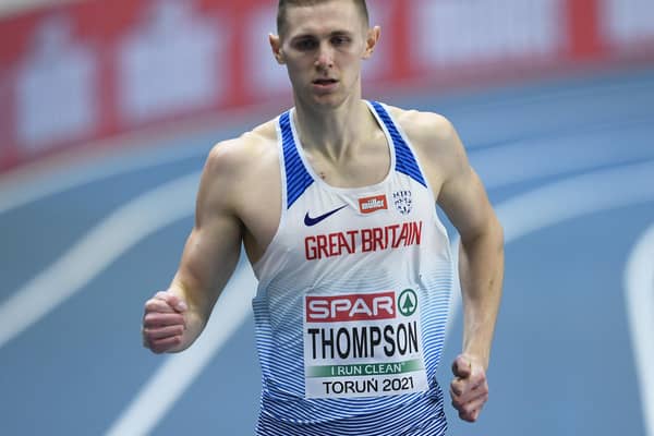 Lee Thompson anchored the GB men’s relay team to third place in the final of the 4 x 400m at the European Indoor Championships in Toruń, Poland. (Photo by Piotr Hawalej/Getty Images)