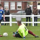 Teenager Callum Edwards nets one of his two goals against Maltby.