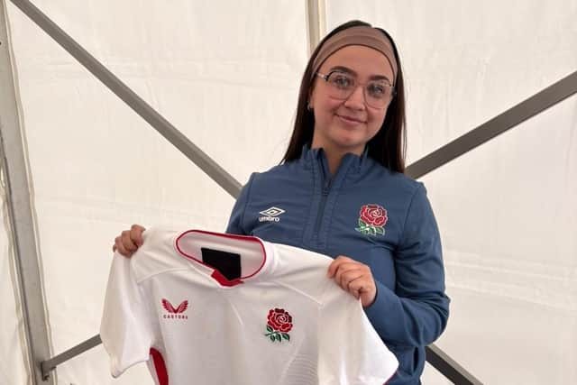 Tiegan Rider at her England shirt presentation for Japan.