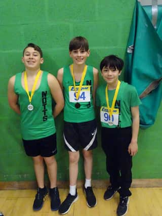 The Worksop Harriers U13 team who qualified for the nationals. Oskar Woods, Freddie Marks and Travis Revell.