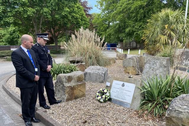 Officers lay a wreath in memory of Pc Mcdonald.