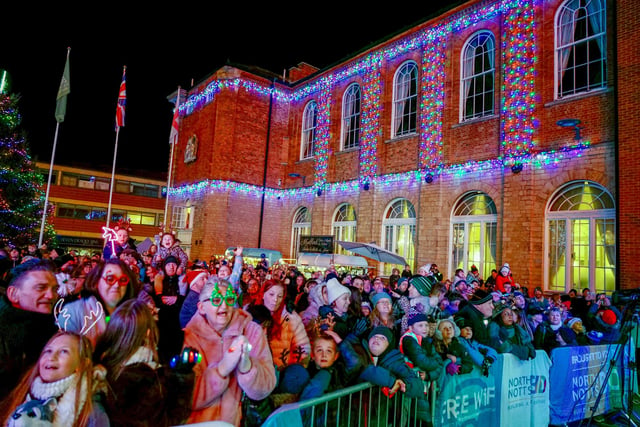Crowds gathered to enjoy the magical light switch on in Worksop.