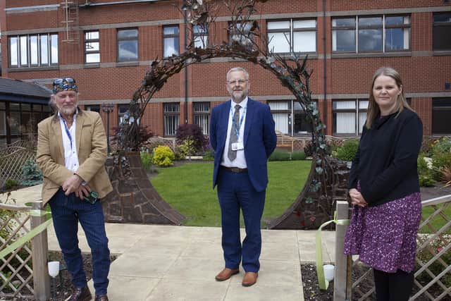 The opening of Bassetlaw Hospital's rainbow garden unveiled a bespoke sculpture created by local artist Kenny Roach