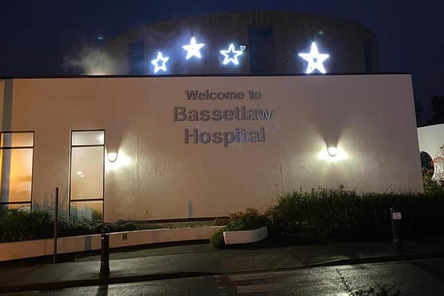 Bassetlaw Hospital shining in starlight.