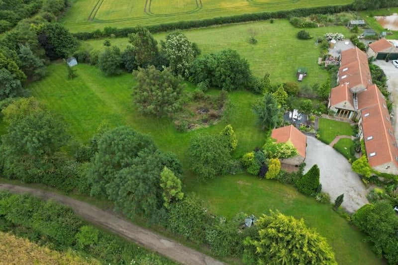 This aerial shot gives a terrific bird's eye view of how the property fits into the rural Elmton landscape.