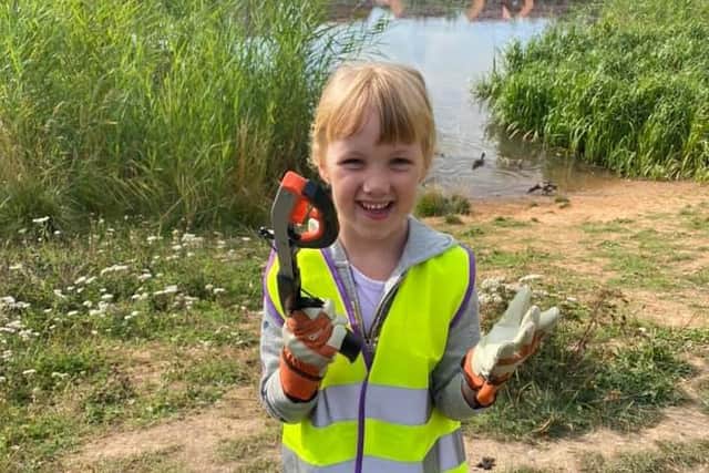 Five-year-old Olivia received her own litter picking kit from her nanny