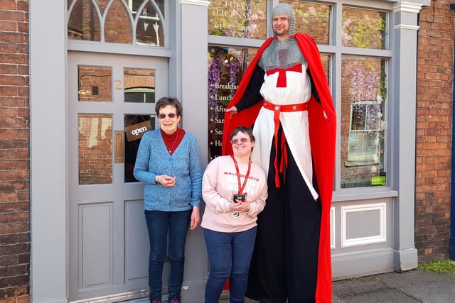 The St George's Knight visits Taste as part of the St George's Day celebrations