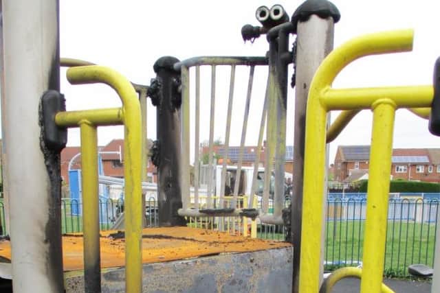 The damage caused to the play equipment in Carlton-in-Lindrick.