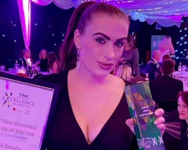 Entrepreneur Faye Finaro with her best new business award at the Chad Business Excellence Awards.