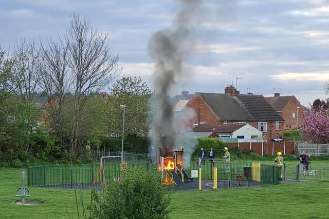 Firefighters were called out to a park in Carlton in Lindrick on Monday night. Credit: Darren France