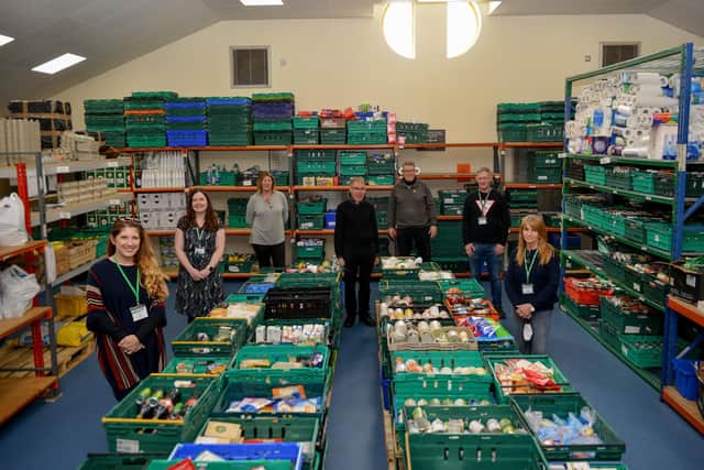 Some of the team at Bassetlaw Food Bank, picture includes events and marketing volunteer Louise Gladwin, assistant manager Ellen Ryan, voluteers Lynn Collins and Father Michael Vyse, manager Robert Garland, head of warehouse Darren Lyons and volunteer Maggie Drysdale.