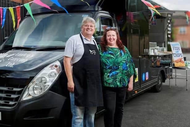 Lottery winners Andrew and Paula Hancock with their mobile fish and chip van business.