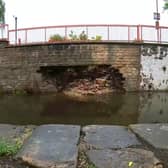 A section of the Chesterfield Canal partially collapsed due to heavy rainfall. Credit: @RobRoseTweets/Twitter