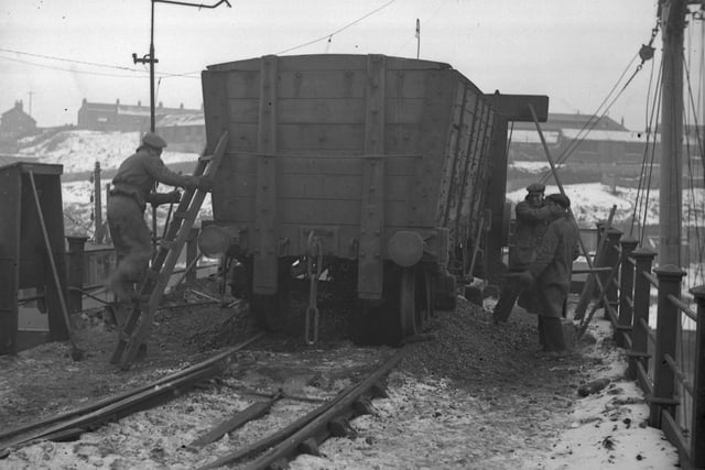 Unloading coal at Lambton Staiths in February 1947.