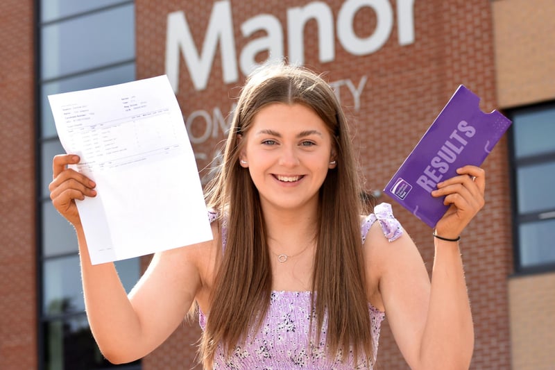 Manor Community Academy pupil Erin Alderson is happy after opening her GCSE results.