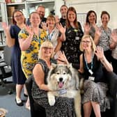 The Health and Wellbeing Team at Doncaster and Bassetlaw Teaching Hospitals (DBTH) has been nominated for the Healthcare People Management Association’s (HPMA) Award for Wellbeing as part of their 2023 Excellence in People Awards. Staff pictured with Thunder the Therapy Dog