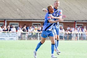 Paul Green and Terry Hawkridge celebrate the former's winner on Saturday - Photo by Liam Pickersgill.