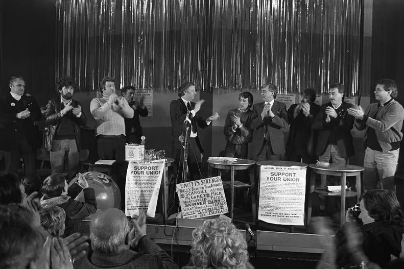 Arthur Scargill, centre, at a meeting for the Miner's Strike in Worksop was applauded on January 5, 1985. The 1984 miners' strike was a major and bitter industrial dispute in the United Kingdom that lasted for almost a year, from 6 March, 1984 to 3 March, 1985. It pitted the National Union of Mineworkers (NUM), led by Arthur Scargill, against the Conservative government of Prime Minister Margaret Thatcher and the National Coal Board (NCB).