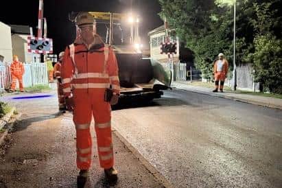 Coun Bert Bingham at the resurfacing works in Worksop
