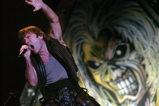 Iron Maiden lead vocalist Bruce Dickinson on stage in full flow in 2005. The vocalist and international star was suggested multiple times. Dickinson, who was born in Worksop, has performed in the popular rock band across two stints, from 1981 to 1993 and from 1999 to the present day. He is known for his wide-ranging operatic vocal style and energetic stage presence.