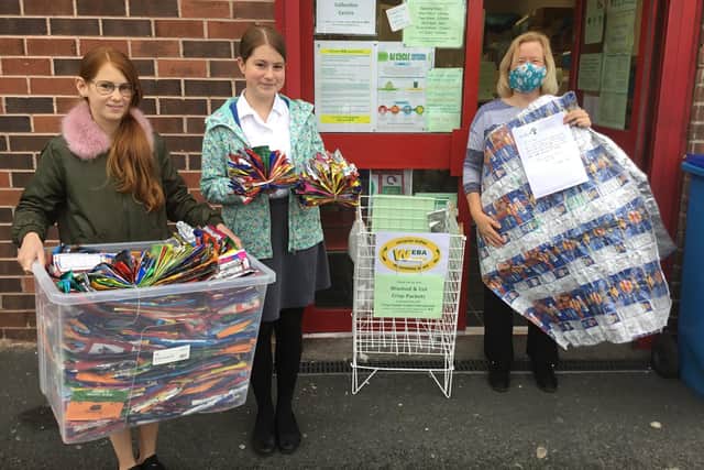 Pupils from St. Augustine’s Primary in Kilton have partnered up with the new WEBA waste shop in Kilton and are now working hard to recycle crisp packets, glue sticks, paper, pens and bottle tops.