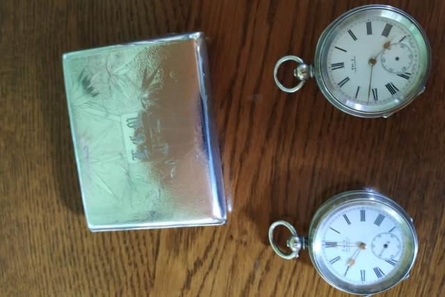 Two silver watches and a silver cigarette case were also stolen