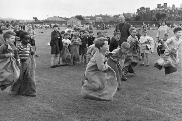 The sack race at the Craiglockhart Primary School Sports Day in June 1966.
