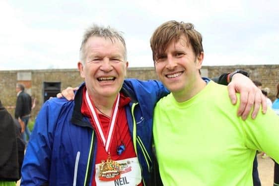 Andrew raised money for charity in huge fundraiser challenge in memory of dad Neil Crossland (pictured left).