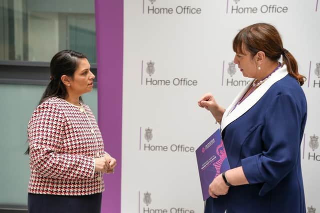 Priti Patel, Home Secretary, discusses crime and policing strategy in Nottinghamshire with PCC Caroline Henry at the Home Office.