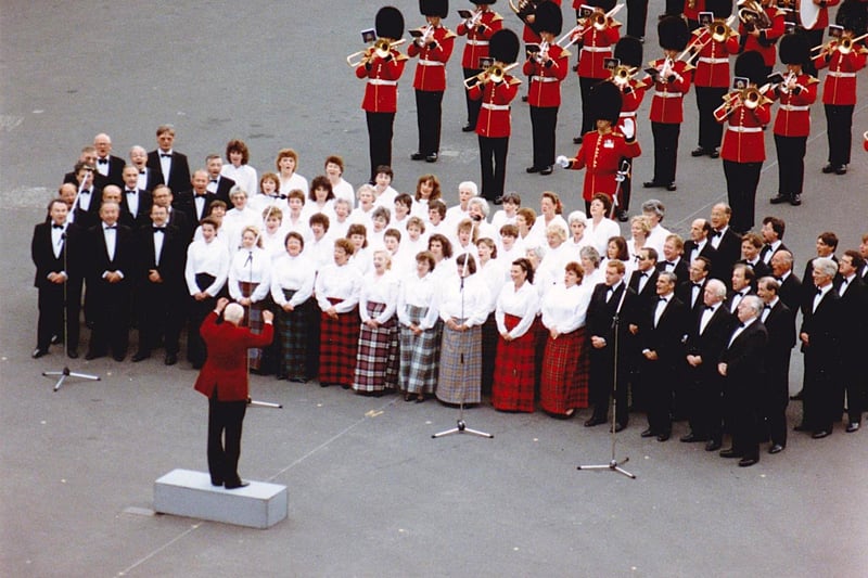 The Edinburgh Kevock Choir perfoming at the Edinburgh Tattoo in 1991.