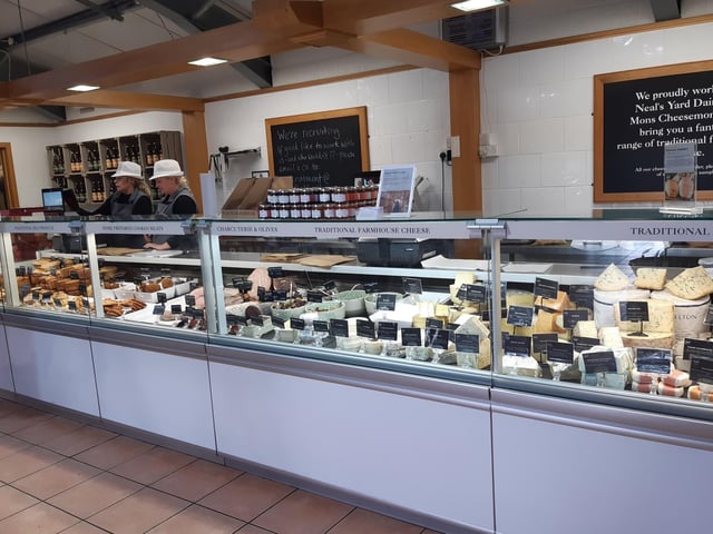 An exceptional array of cheeses are on sale in the farm shop.