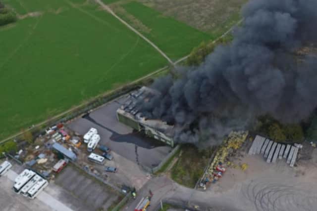 Aerial pictures taken by the emergency services of the Plum Tree Road industrial estate fire at Bircotes
