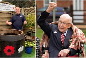 Mark Walker from Worksop (left) is ready to take on not one but three '100 challenges' in honour of Captain Sir Tom Moore (right). Pic: Getty