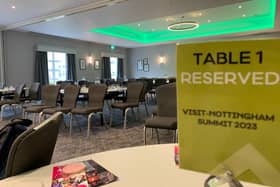 A reserved sign on a table at the Visit Nottinghamshire summit.