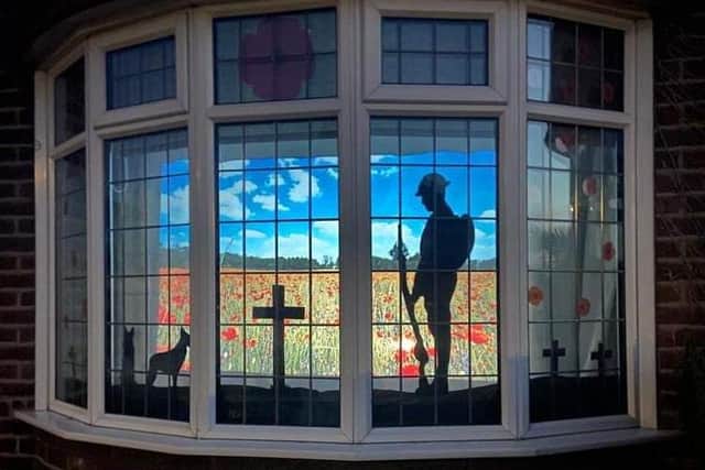 The Remembrance display in the window of a home in Wingfield Avenue, in Worksop.