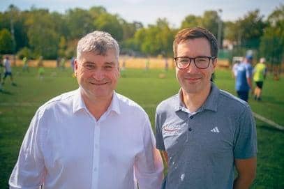 John Croot, chief executive of Chesterfield FC and its community trust (left) with Adam Norman, physical activity & sports development manager