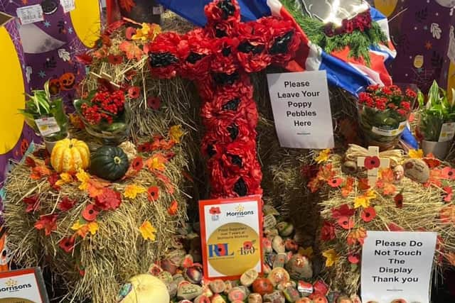 Worksop Morrisons are displaying more than 200 hand-painted remembrance pebbles as part of RBL's Poppy Appeal.