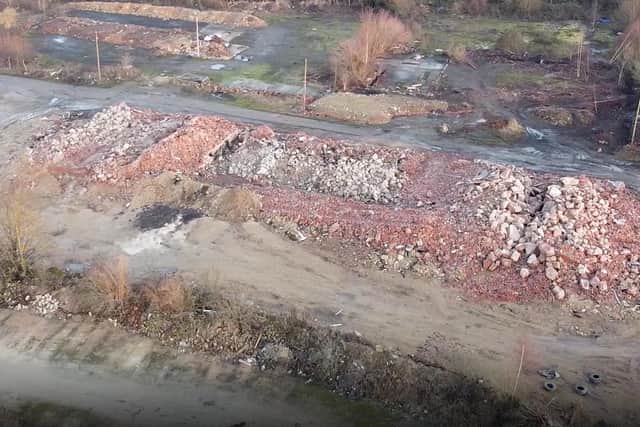 The huge pile of rubble which is the last visible sign of what used to be Firbeck Colliery’s winding house. Photo: The Flying Photographer