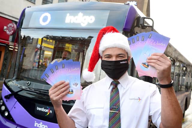 Trentbarton team leader Mark Carthy with the Christmas and New Year timetables. Photo: Lionel Heap