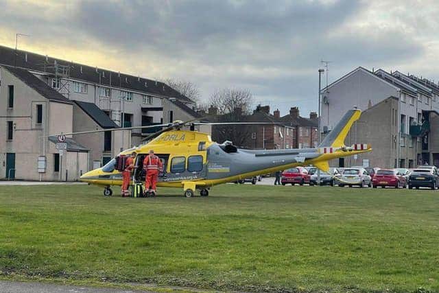 A Worksop Guardian reader sent in this picture of the air ambulance landing on Clumber Place.