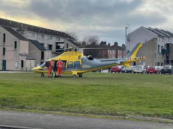 A Worksop Guardian reader sent in this picture of the air ambulance landing on Clumber Place.