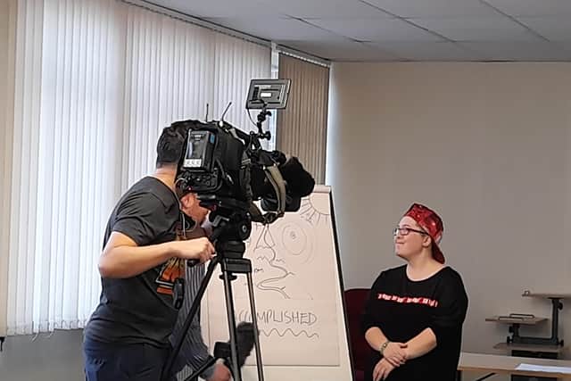 Paula Croft being interviewed by the BBC for Transform Charity Worksop