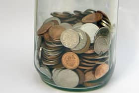  Stock photo glass Money bottle. Saving pennies