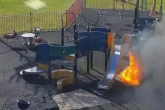 Two schoolboys have been interviewed by police after an arson attack at a Manton playground. Photo: Nottinghamshire Police