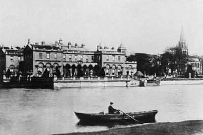 Clumber House and lake, Nottinghamshire, c1900s. While Clumber Lake is a surviving feature of Clumber Park, the original Clumber House no longer exists. It was demolished in 1938 after being damaged by fires and becoming financially unviable for the Dukes of Newcastle, who owned the estate.