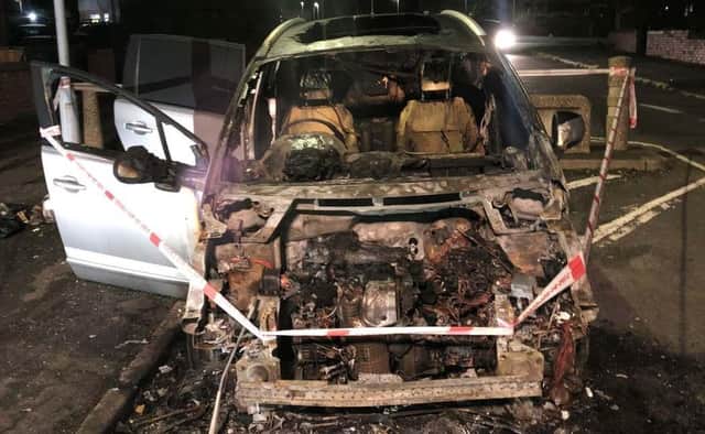Photos of the car after being set on fire. Shared by Nottinghamshire Police.