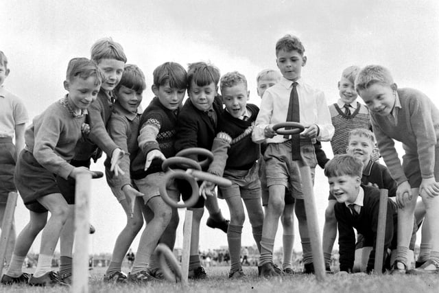 The under-8s quoits event at the Craiglockhart Primary School Sports Day in June 1966.