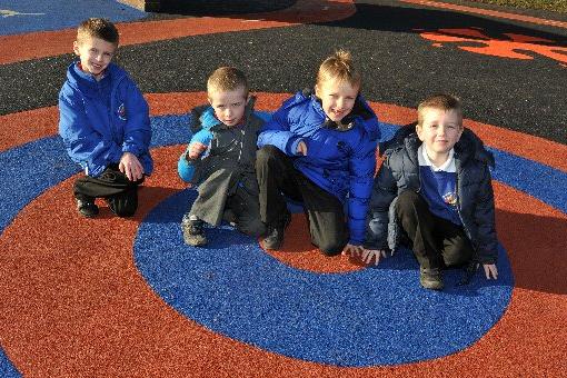 Children at Prospect Hill Infant School playground, Worksop,  in 2011. Do you know who they are?