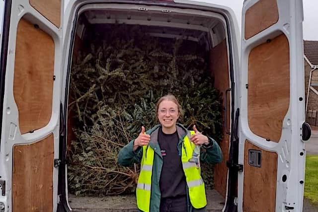 A thumbs-up for the tree collection service from Kim Partlew, at Pennine Pneumatic Services, Dinnington.