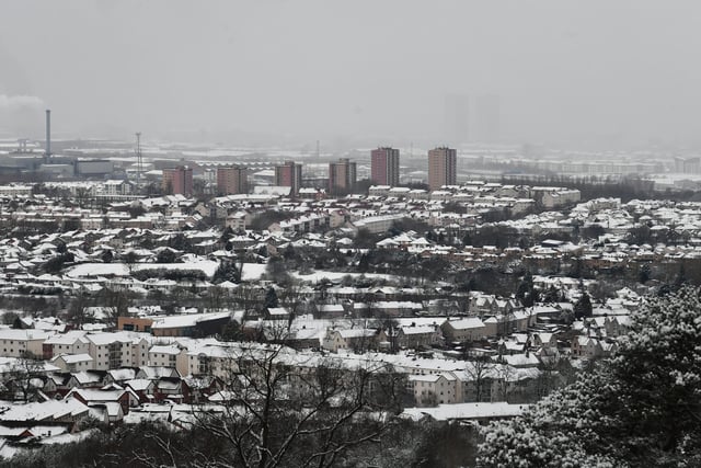 Views over a snowy Glasgow in early 2021.